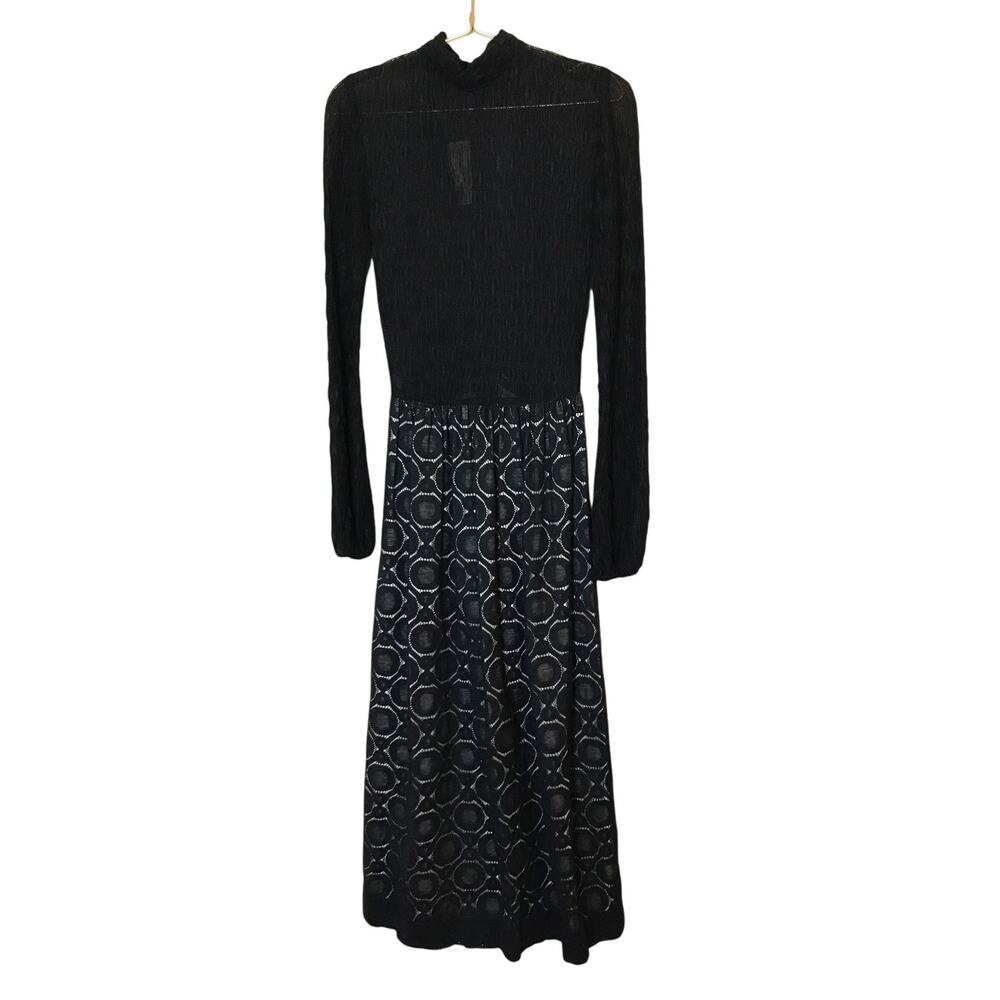 Young Edwardian Arpeja Vintage Black Sheer Fit Flare Long Sleeve Dress 7